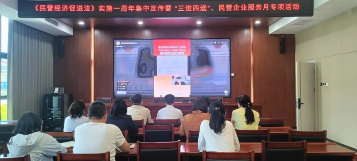 我县组织收听收看全市贯彻落实民营经济促进法实施一周年集中宣传暨“三进四送”民营企业服务月专项活动直播培训视频会