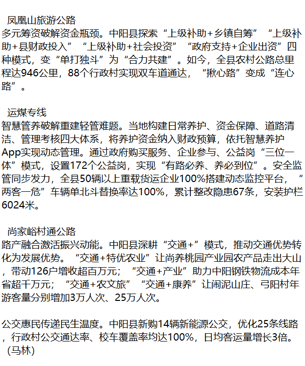 山西中阳四好农村路铺就乡村振兴快车道